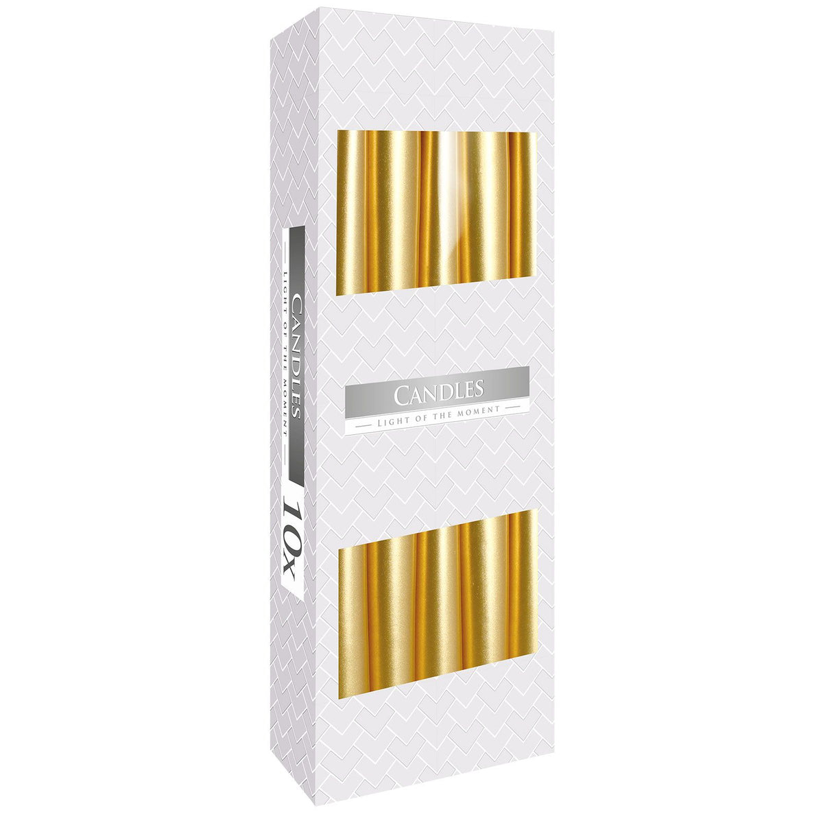 Estuche de 10 velas cónicas doradas