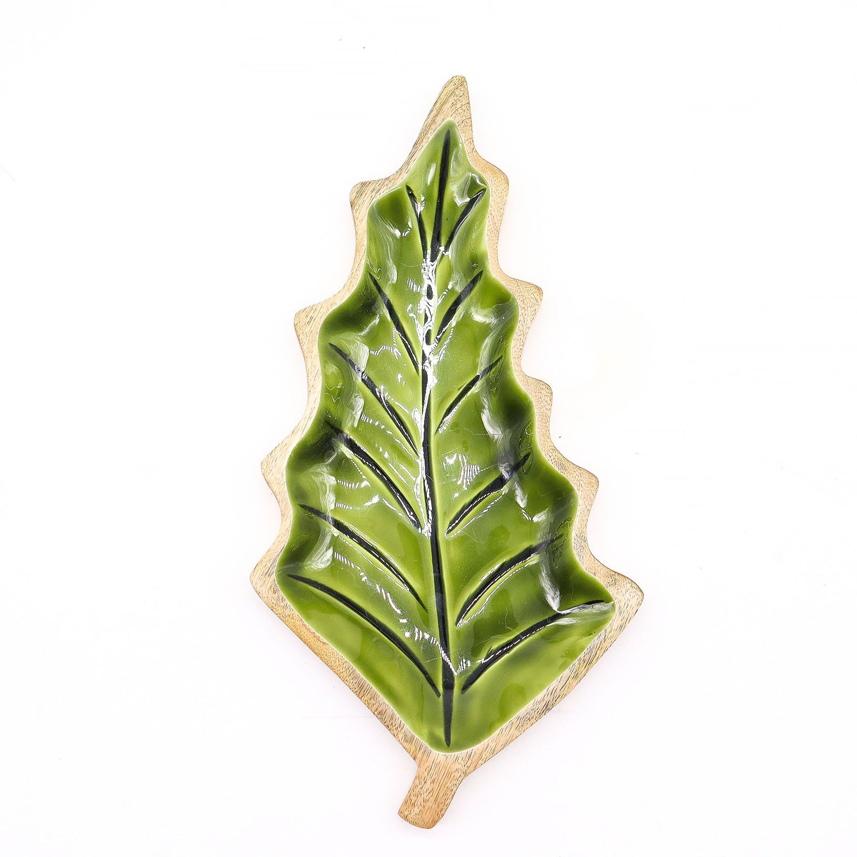 Cuenco de madera con forma de hoja 33 x 17 cm