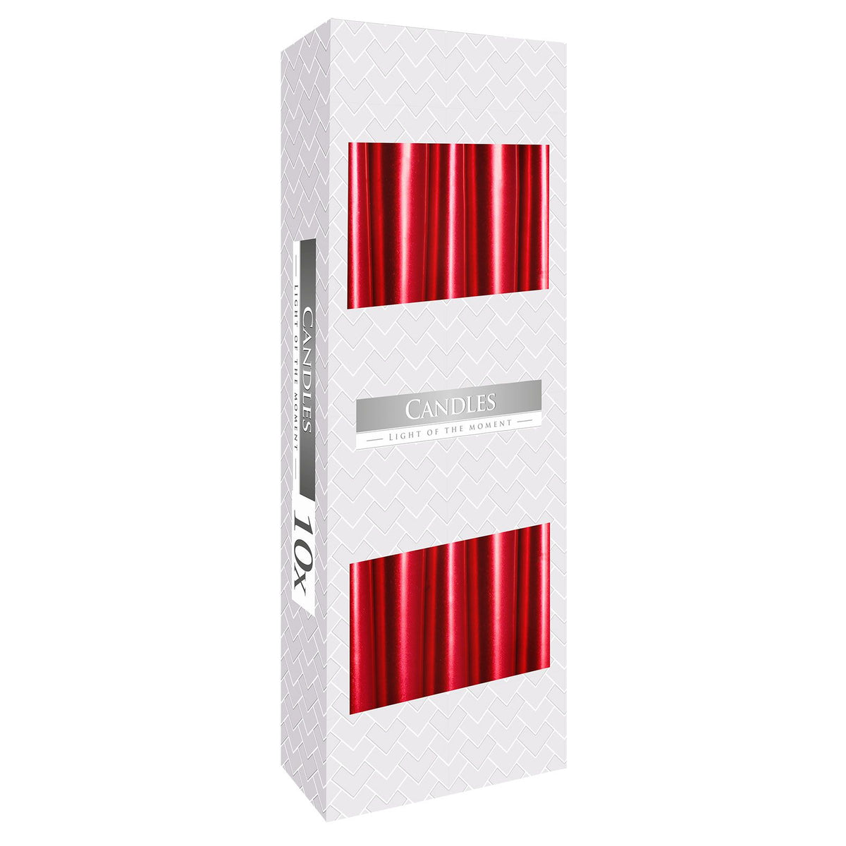 Estuche de 10 velas cónicas rojo metalizado