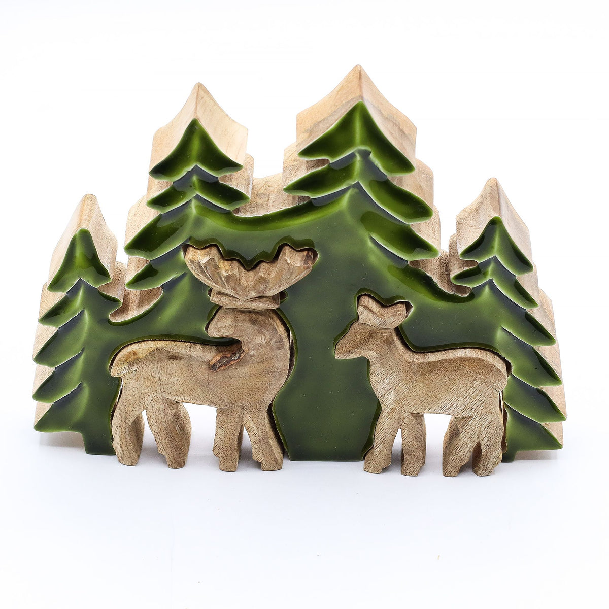 Decoración de madera 3D - Dos ciervos en el bosque 18 x 23 cm