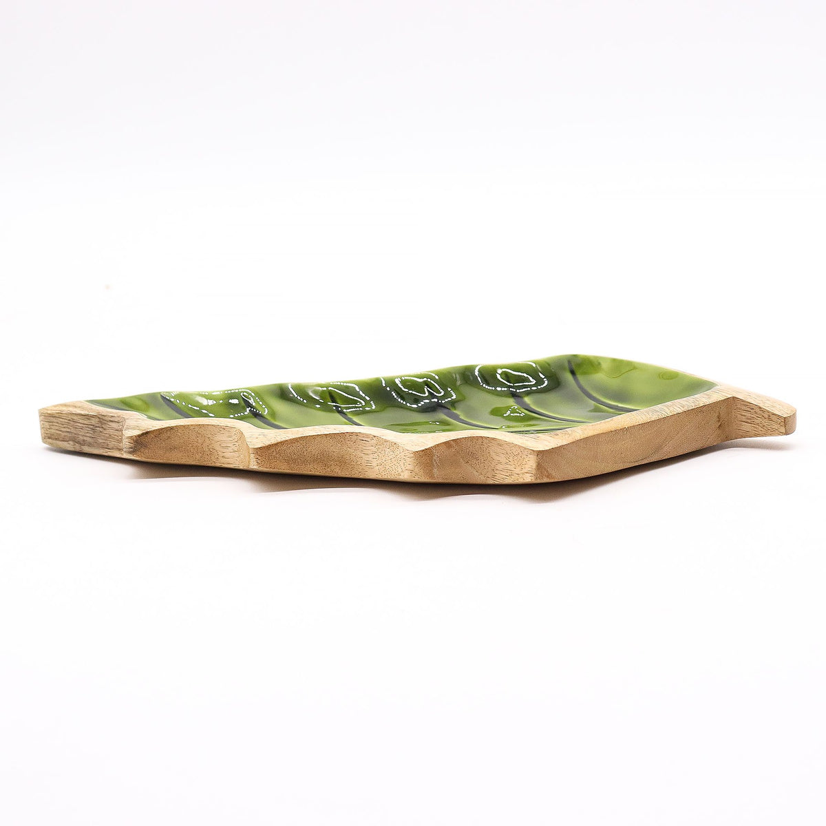 Cuenco de madera con forma de hoja 33 x 17 cm