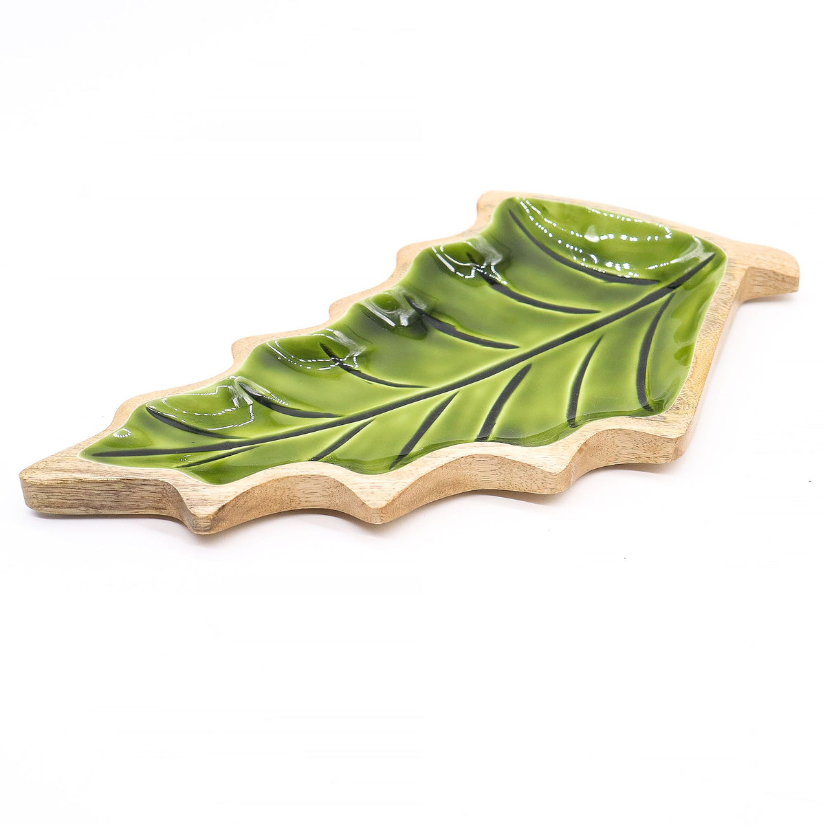 Cuenco de madera con forma de hoja 33 x 17 cm