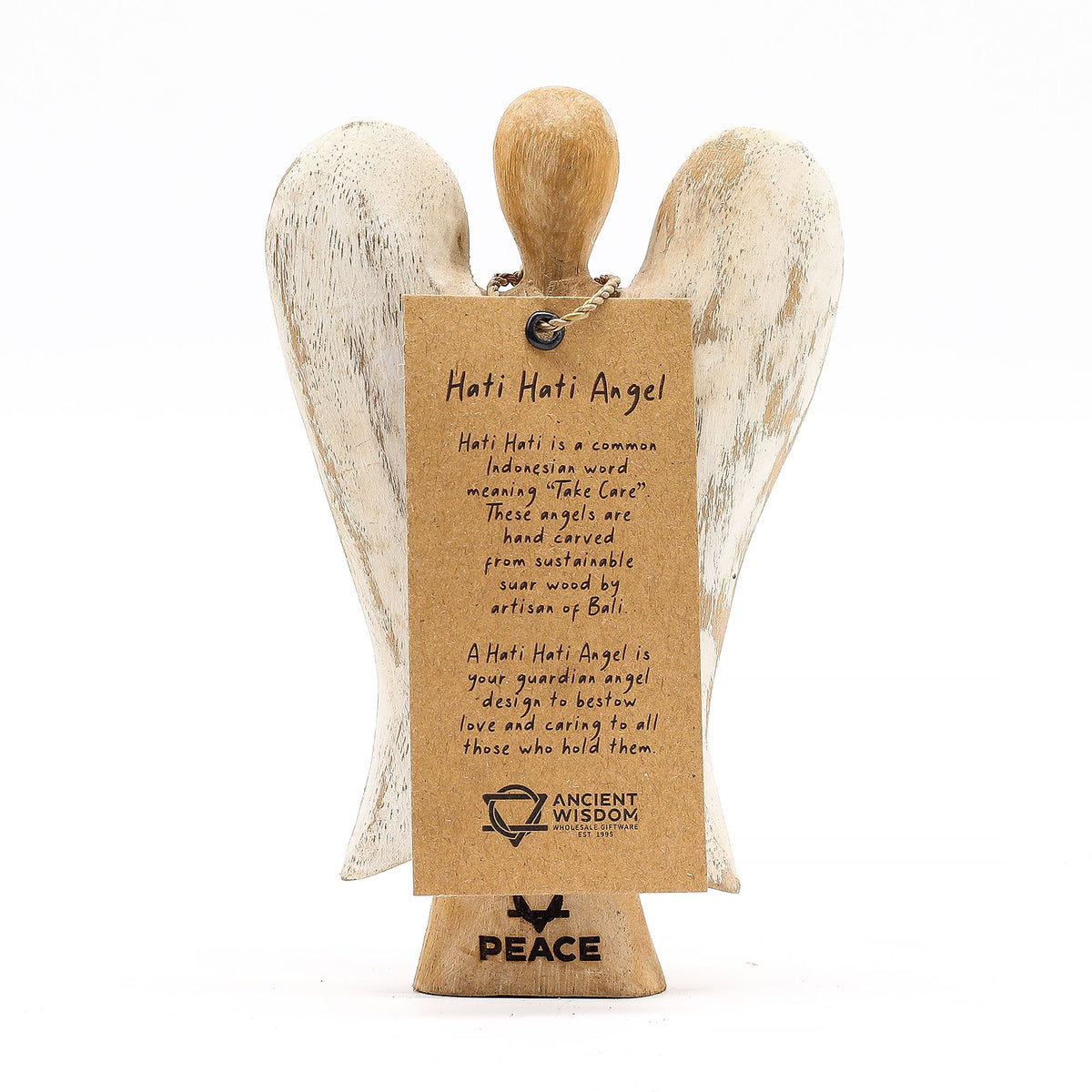 Ángel Hati-Hati tallado a mano 15 cm - Paz