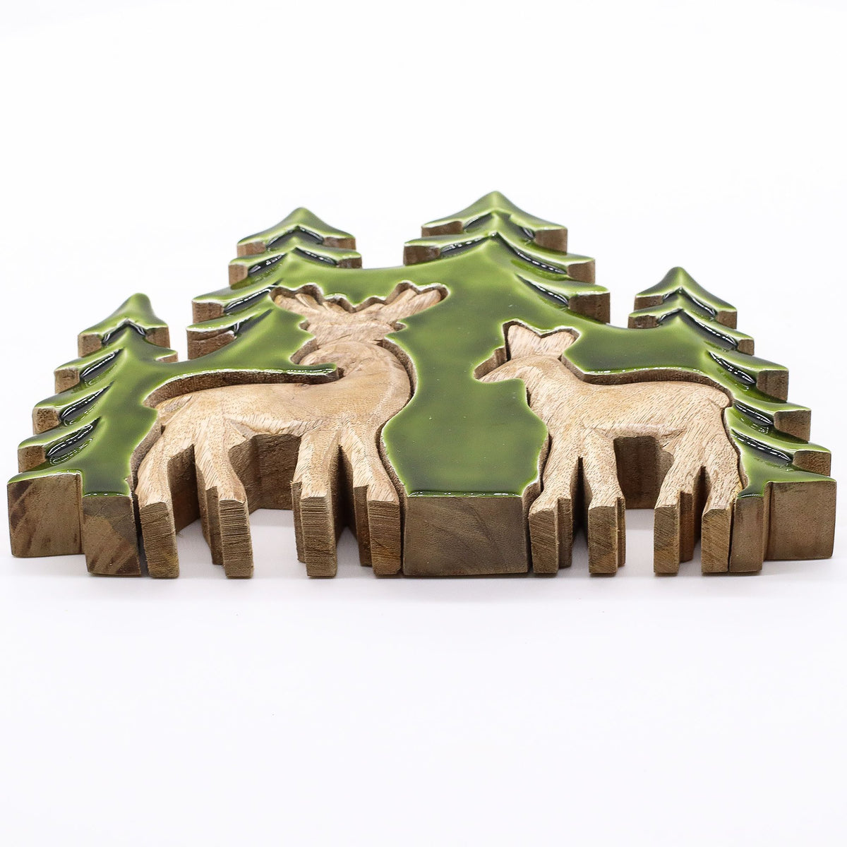 Decoración de madera 3D - Dos ciervos en el bosque 18 x 23 cm