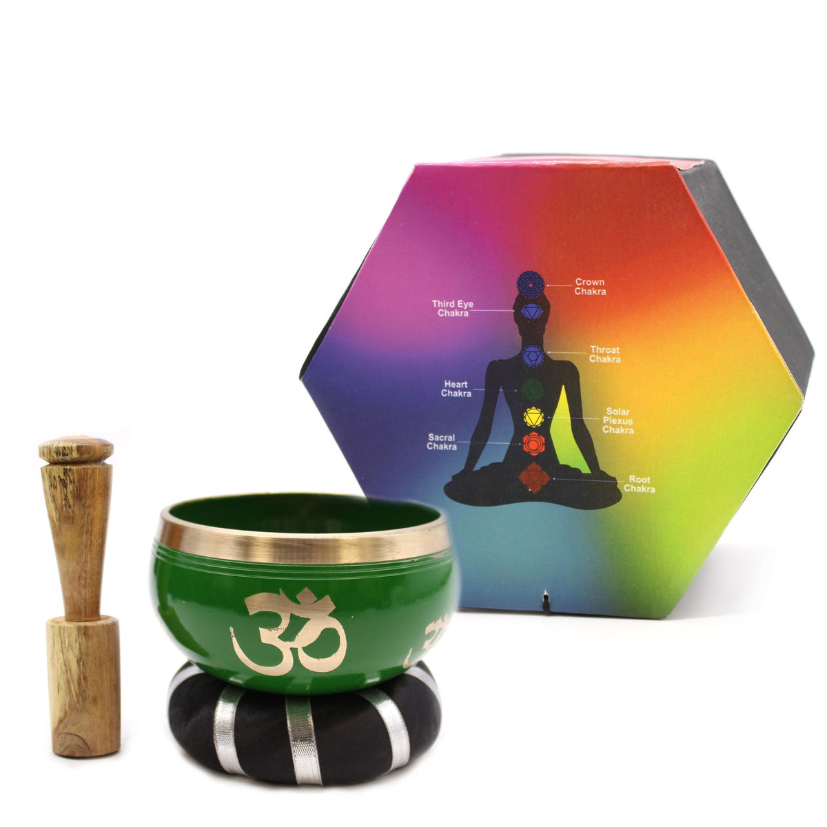 Set de cuenco tibetano verde con árbol de la vida con mazo y cojín, foto 10