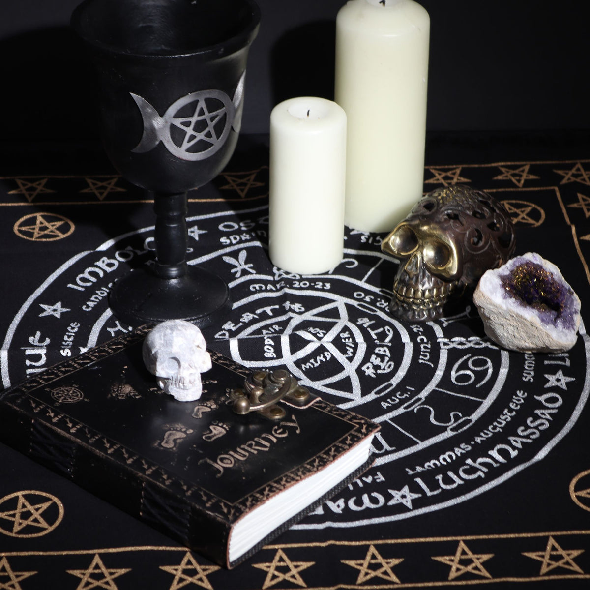 Mantel de altar esotérico con flecos Vida, Muerte y Renacimiento 50 x 50 cm - imagen 2