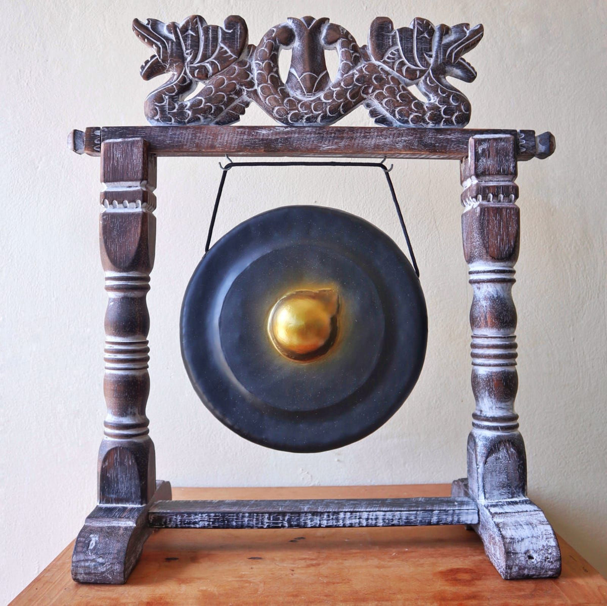 Gong de meditación de 25 cm negro con soporte de madera tallada, foto 4
