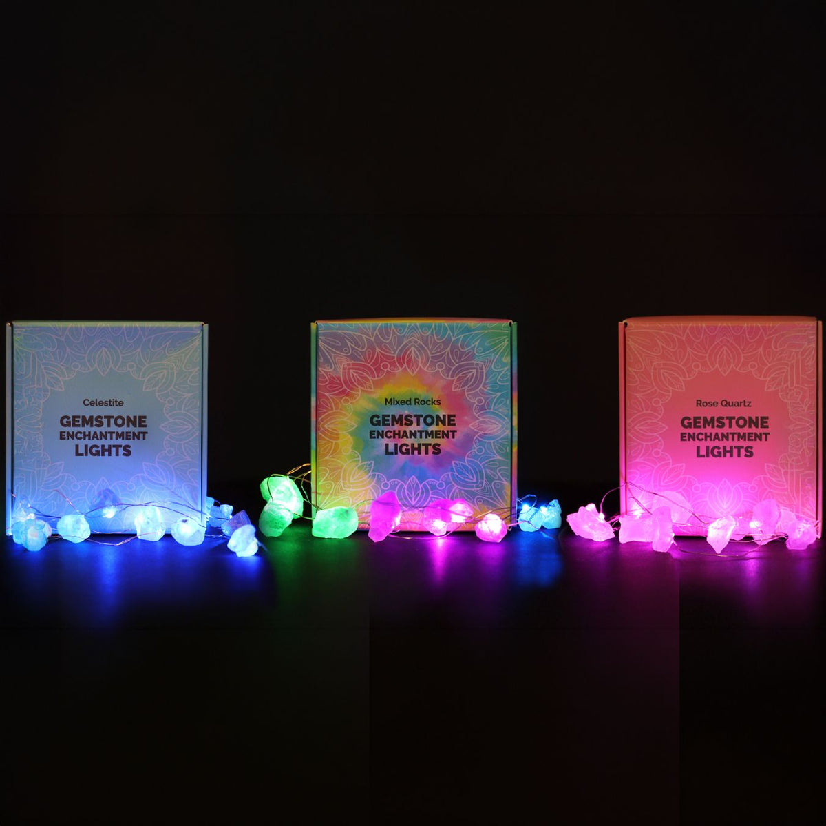 Guirnalda de luces con piedras de celestita