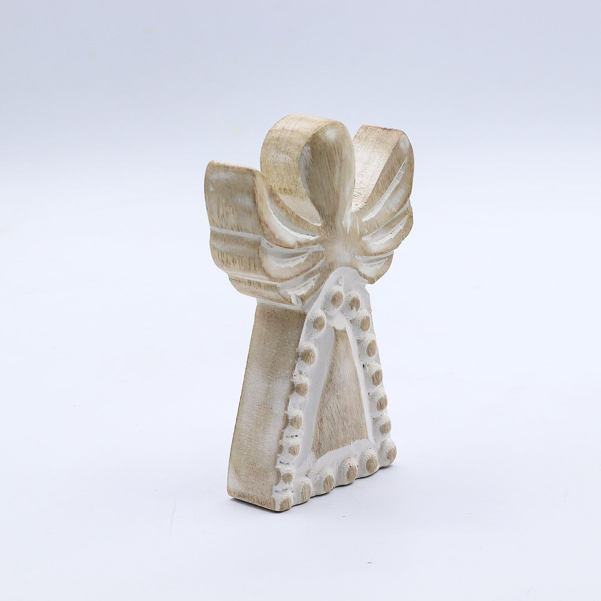 Ángel de madera de mango con lavado blanco 13 cm