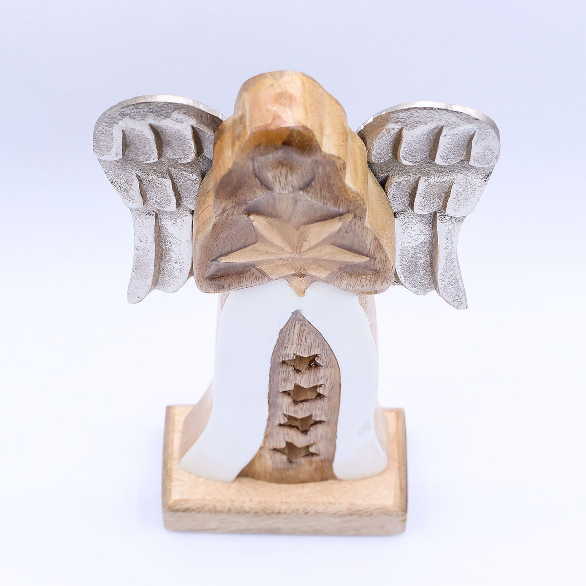 Ángel de madera de mango con estrella dorada 30 cm