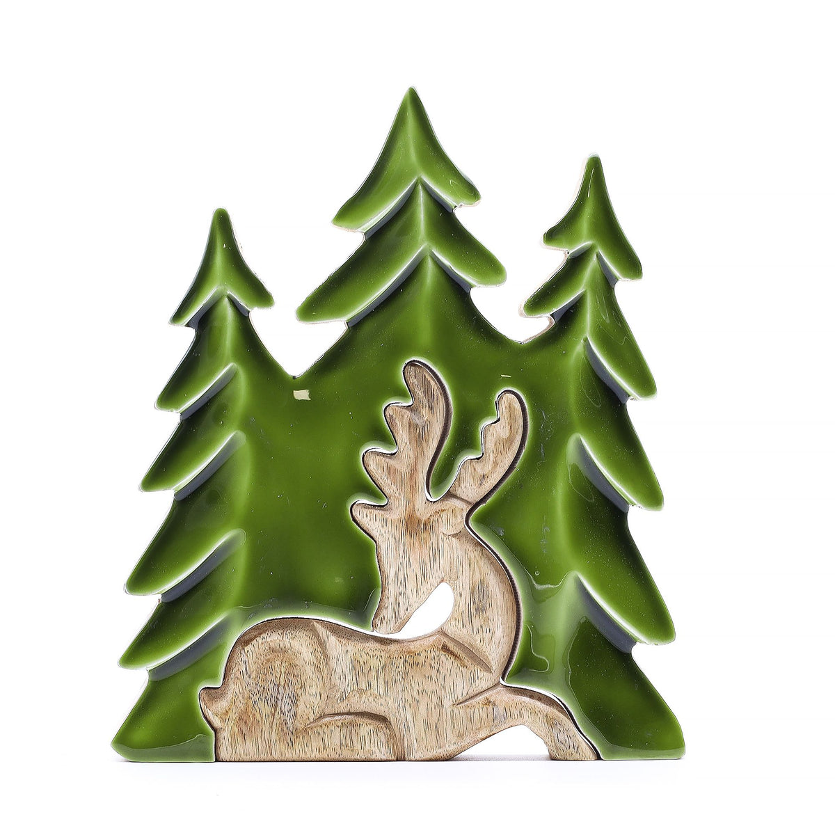 Decoración de madera 3D - Ciervo descansando 23 x 20 cm