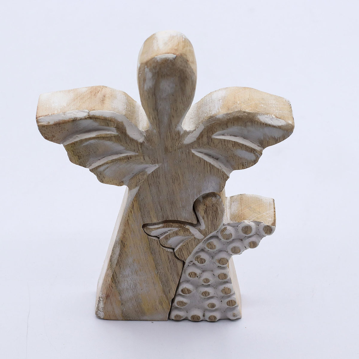 Figura de dos ángeles de madera de mango 15 cm
