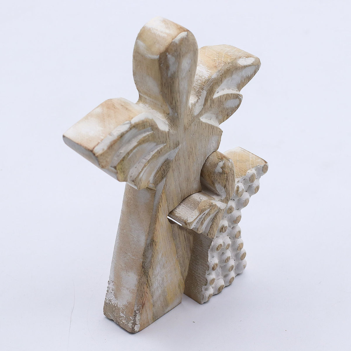 Figura de dos ángeles de madera de mango 15 cm