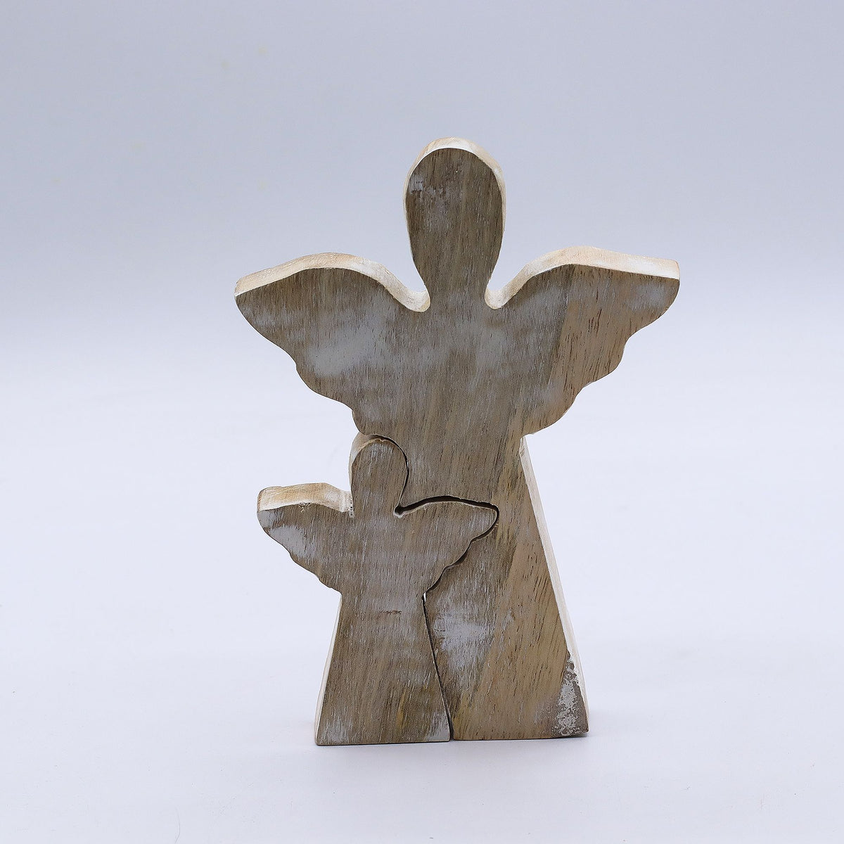 Figura de dos ángeles de madera de mango 15 cm