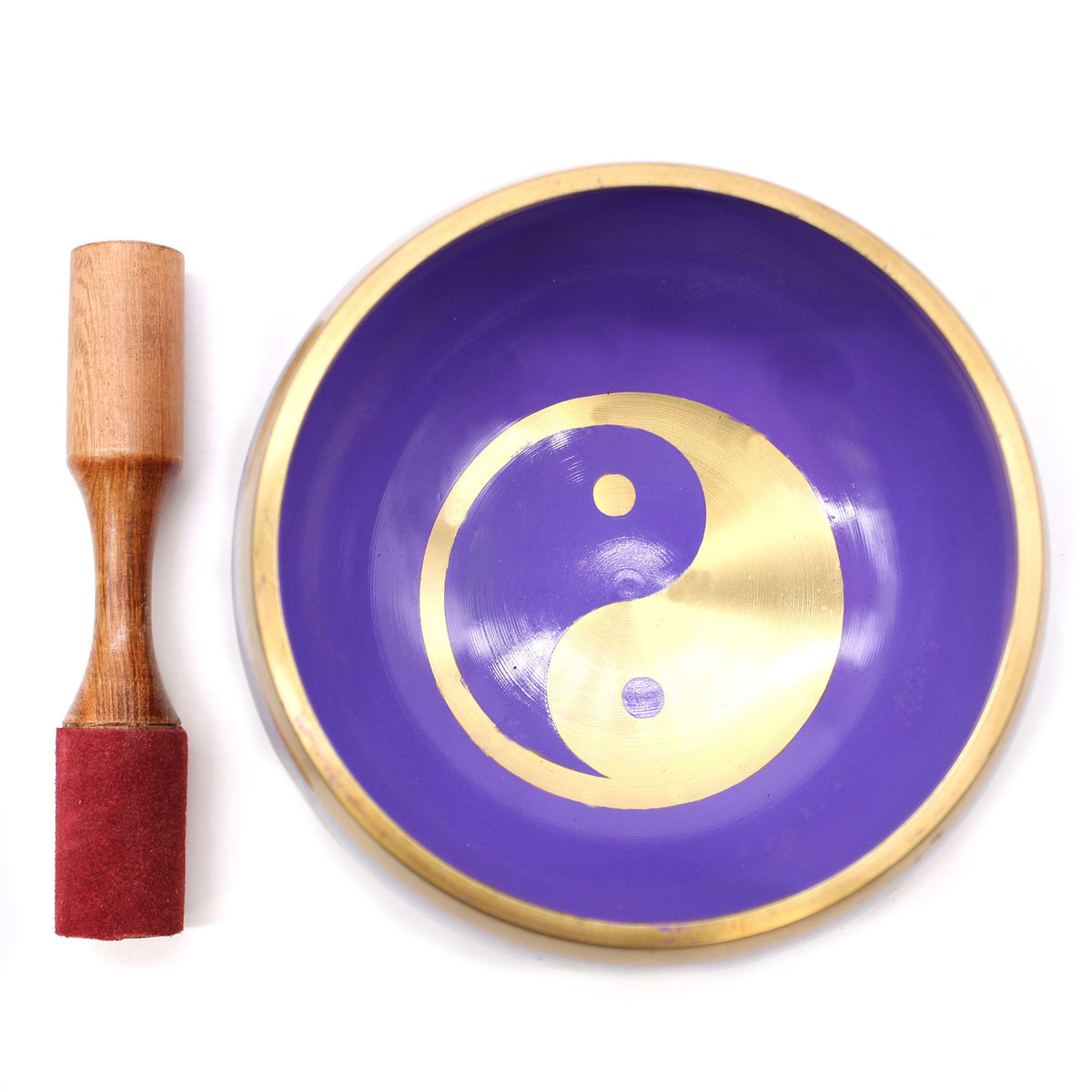Set de cuenco tibetano grande blanco con yin yang con mazo y cojín, foto 4