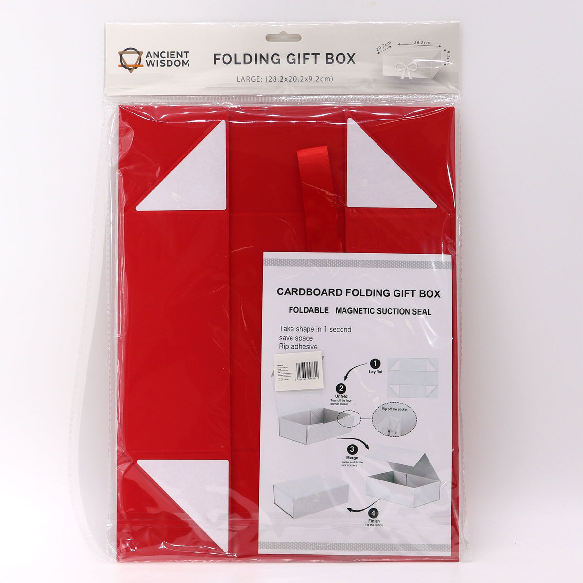 Caja de regalo plegable con lazo - Roja 28,2 x 20,2 x 9,2 cm