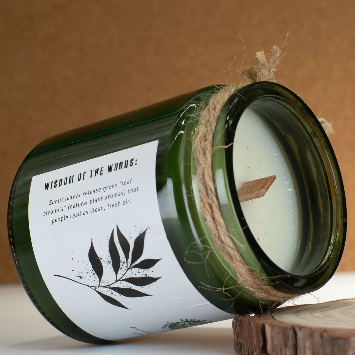 Vela de soja Greenman Hojas y Lino con mecha de madera, foto 4