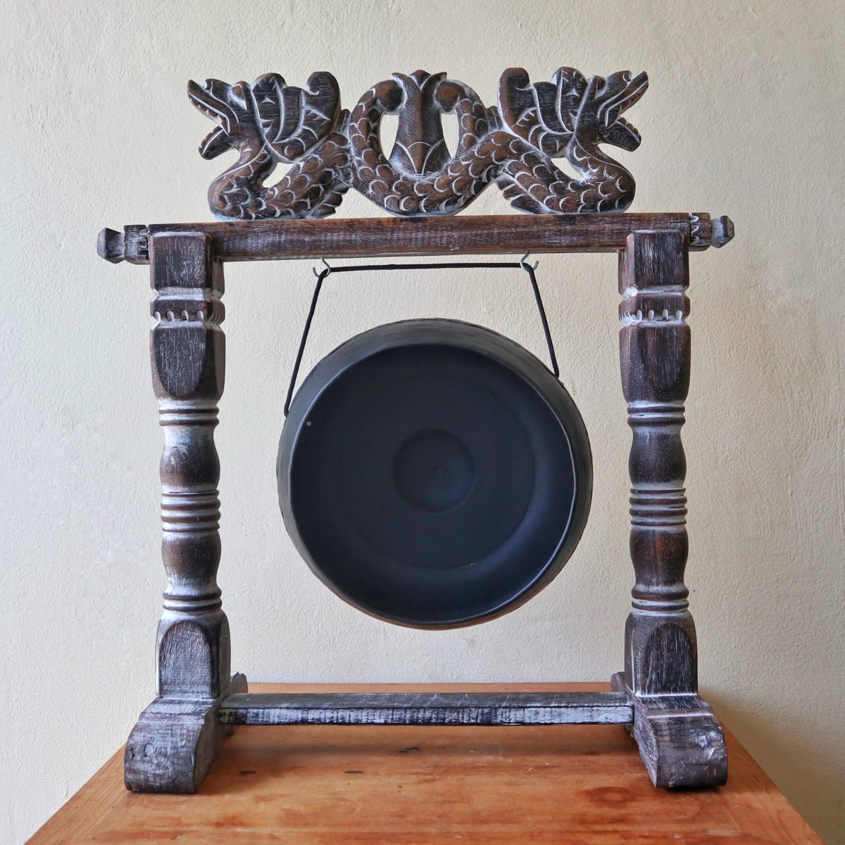 Gong de meditación de 25 cm negro con soporte de madera tallada, foto 5