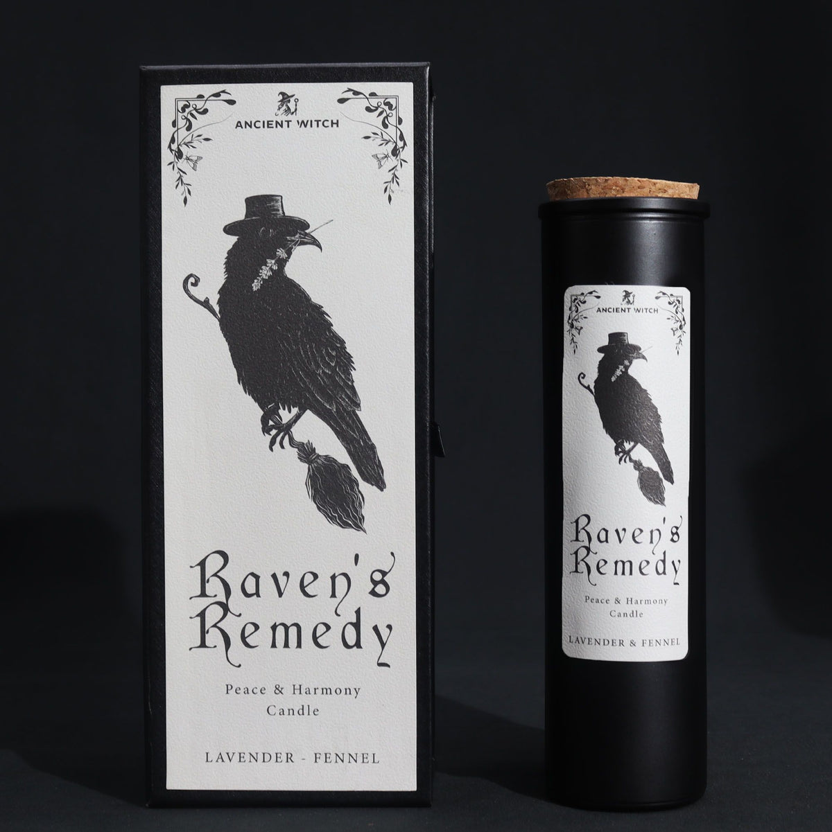 Vela ritual de bruja Remedio del Cuervo (Raven's Remedy) con su caja