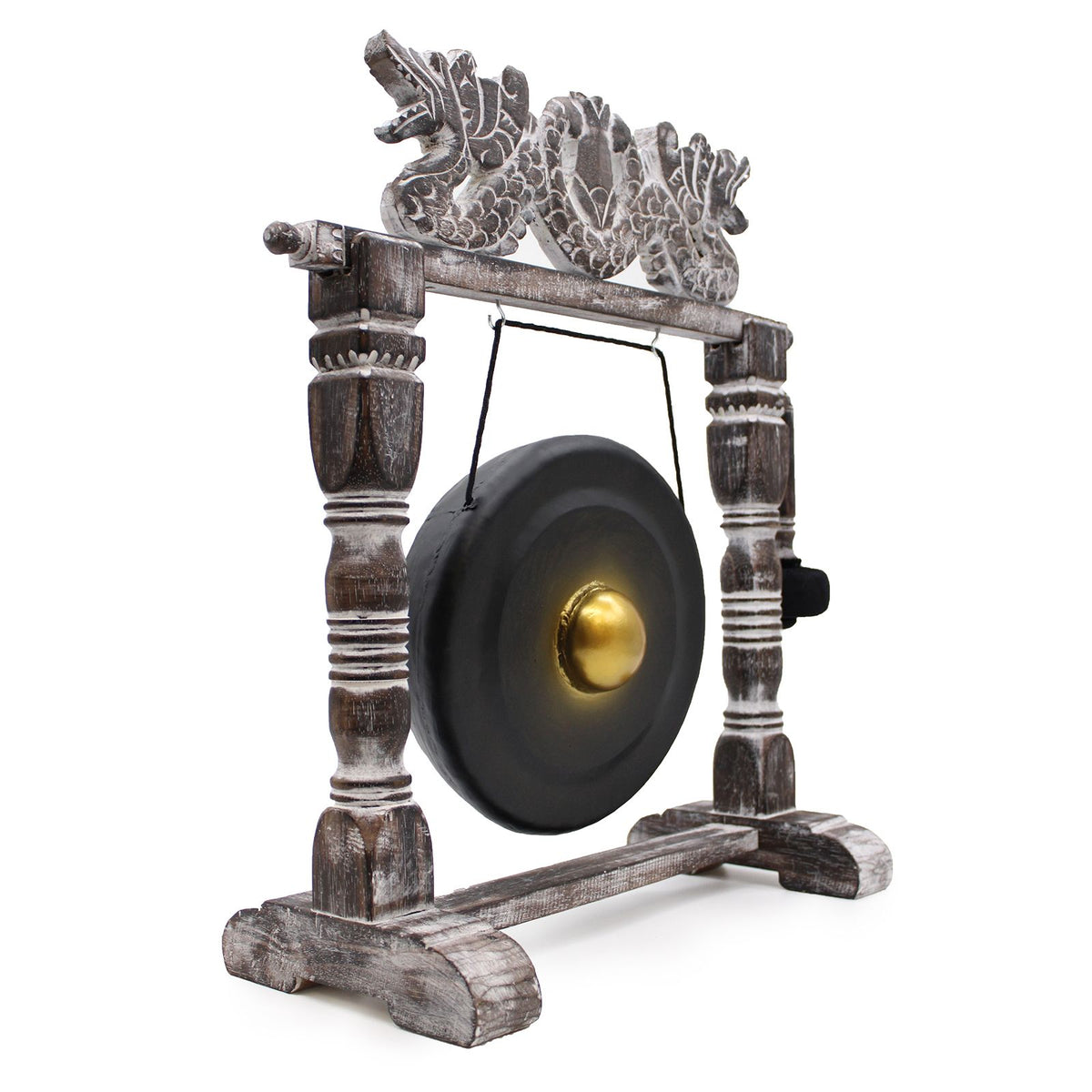 Gong de meditación de 25 cm negro con soporte de madera tallada, foto 11
