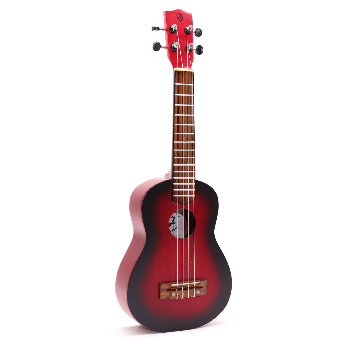 Ukelele artesanal sunburst rojo de 4 cuerdas