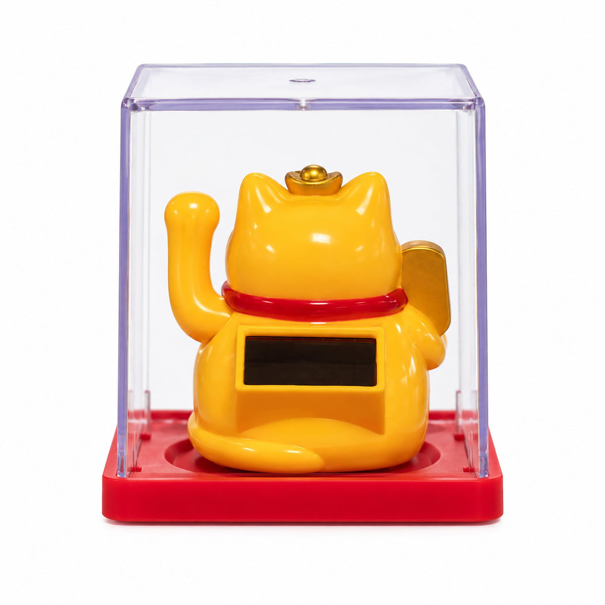 Mini gato de la suerte solar amarillo en caja transparente, foto 5