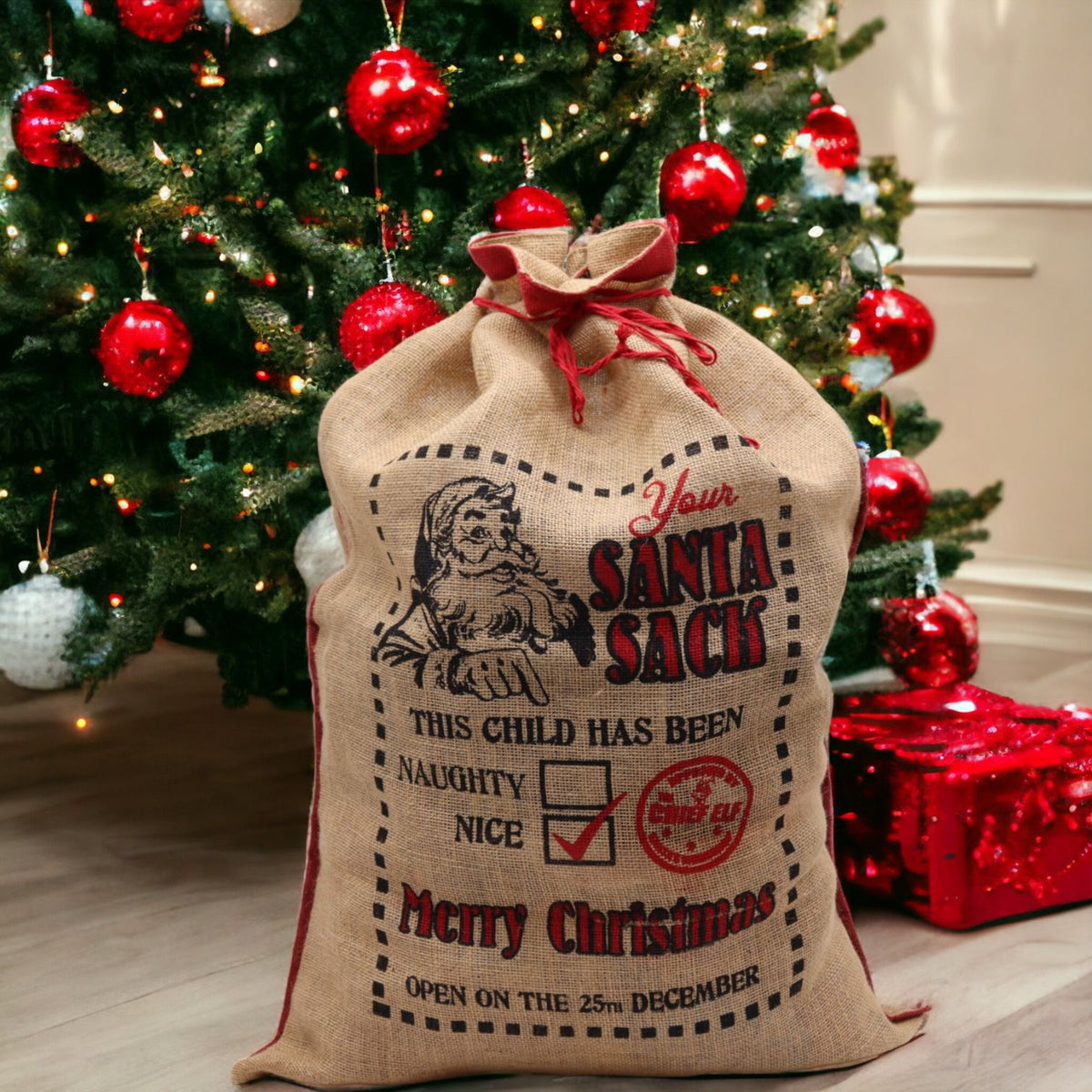 Saco de yute de Papá Noel para regalos