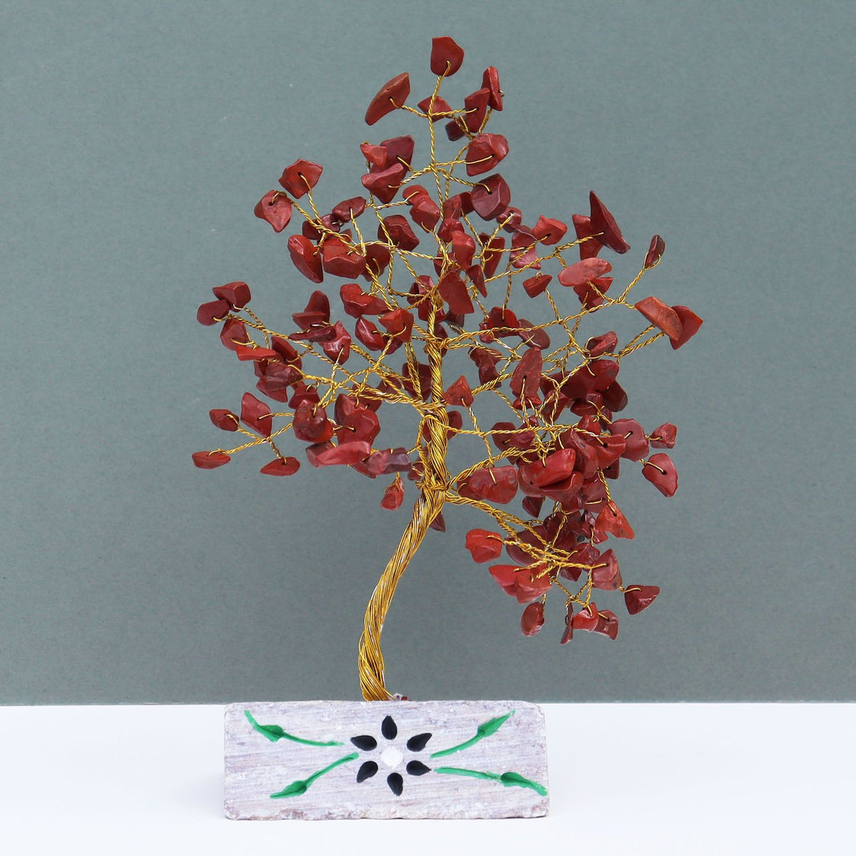 Árbol de gemas indio de jaspe rojo con 160 piedras