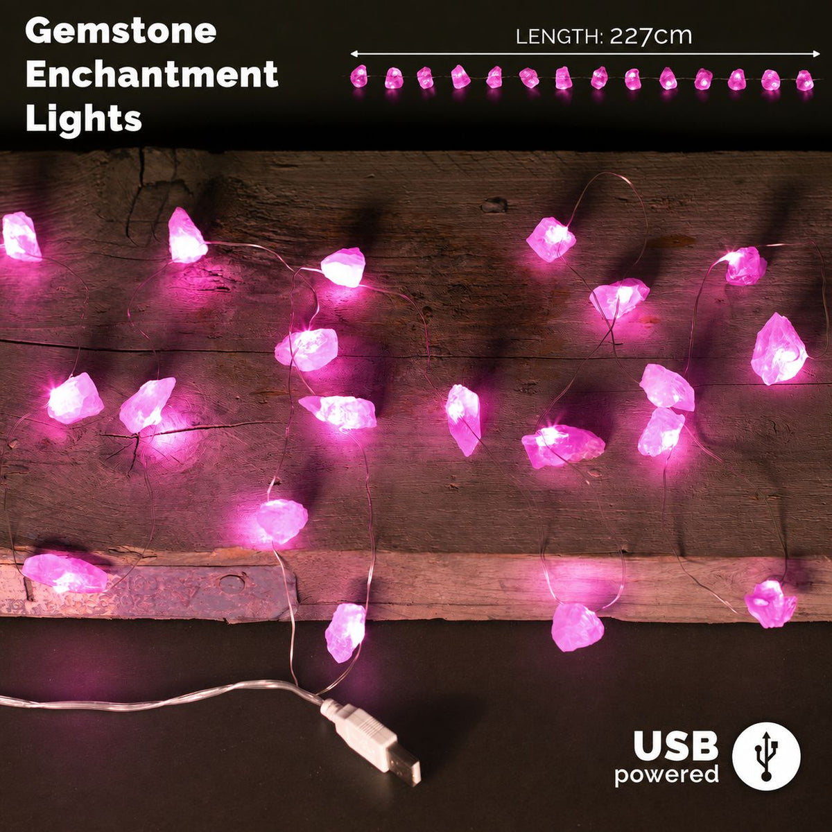Guirnalda de luces con piedras de cuarzo rosa