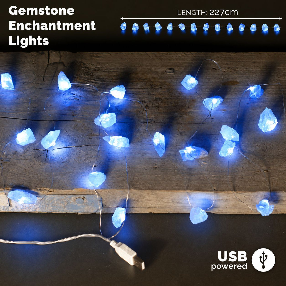 Guirnalda de luces con piedras de celestita