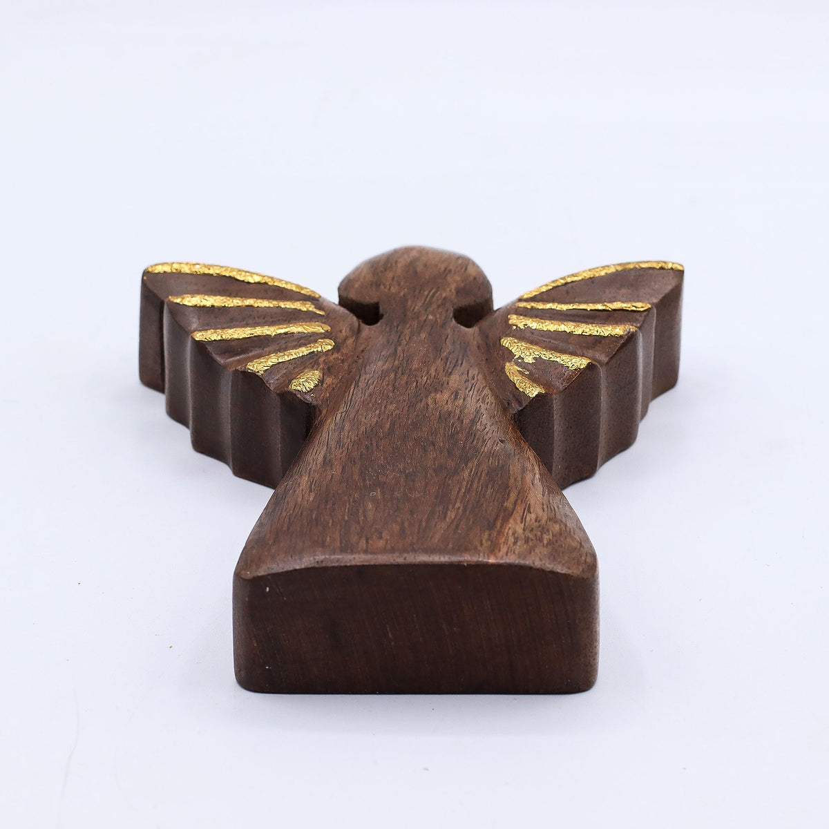 Ángel de madera de mango con alas doradas 16 cm