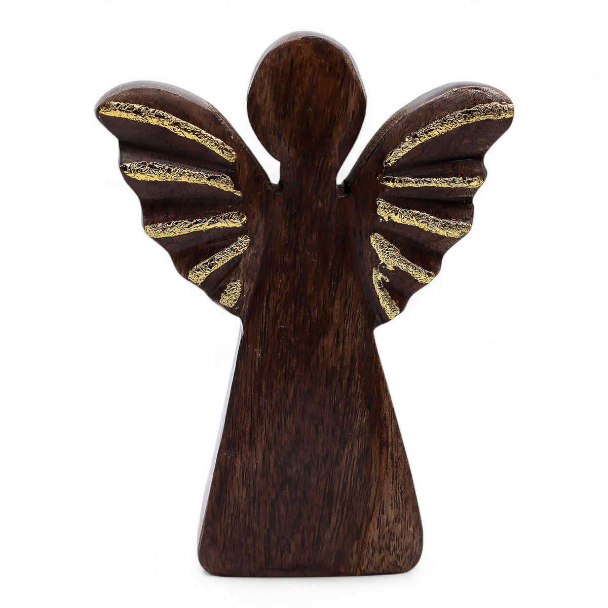Ángel de madera de mango con alas doradas 16 cm