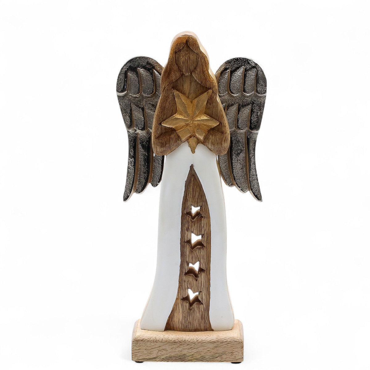 Ángel de madera de mango con estrella dorada 30 cm