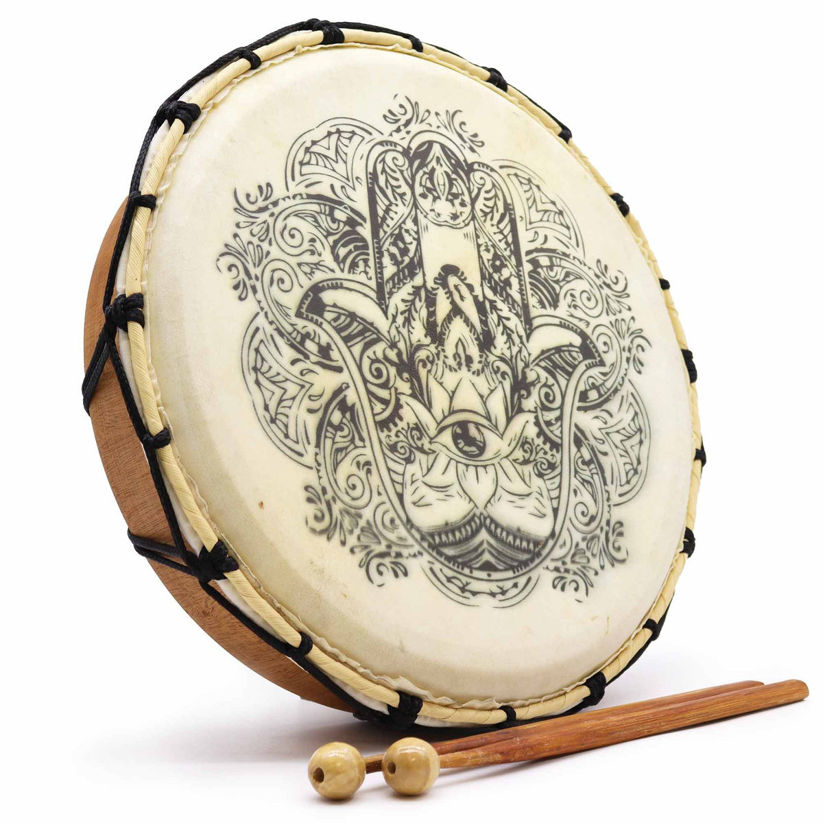 Tambor chamánico Hamsa de 30 cm con baqueta