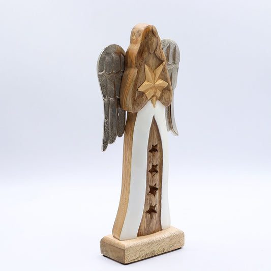 Ángel de madera de mango con estrella dorada 30 cm