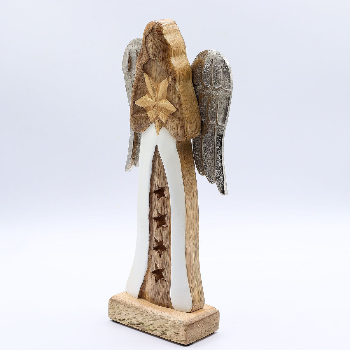 Ángel de madera de mango con estrella dorada 30 cm