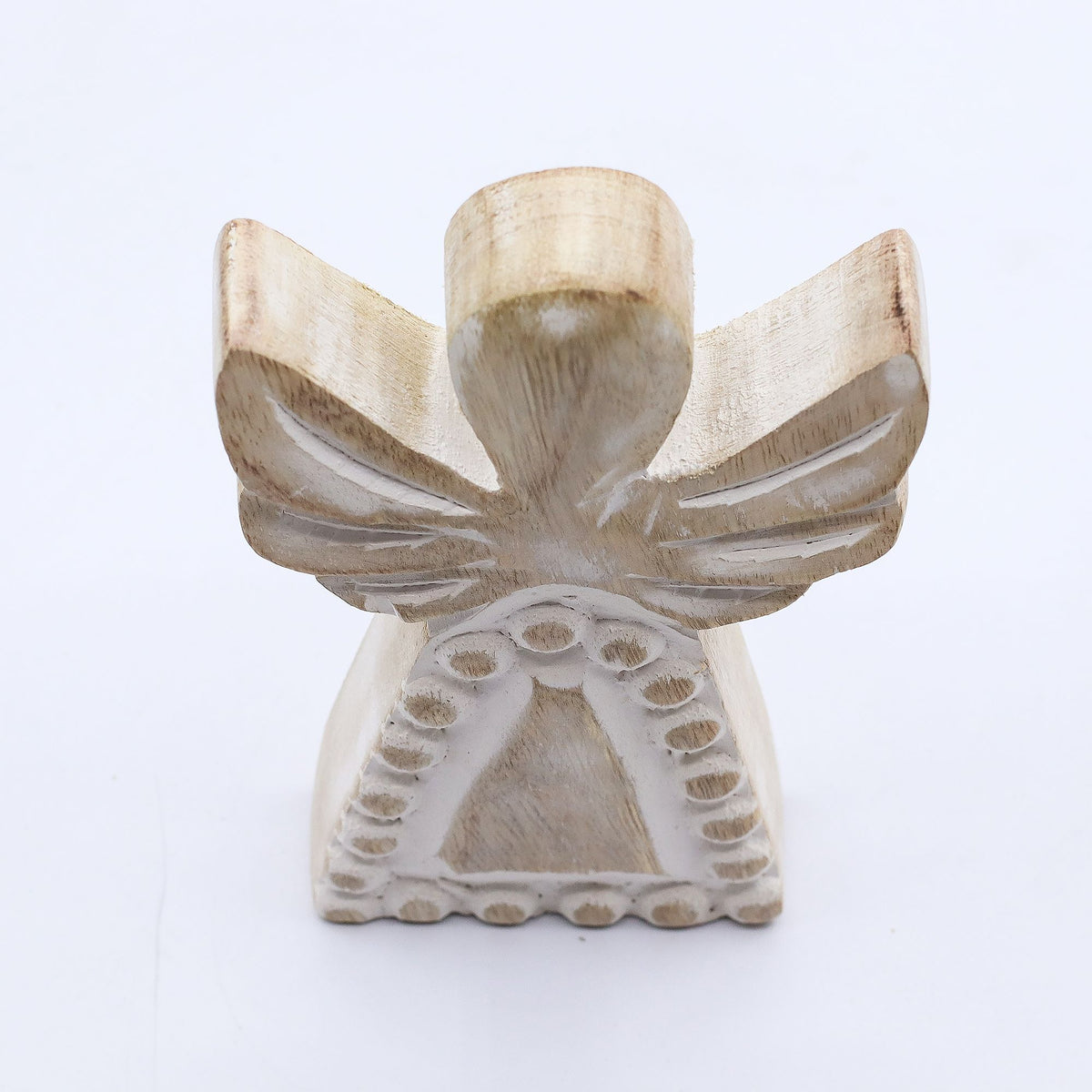 Ángel de madera de mango con lavado blanco 13 cm