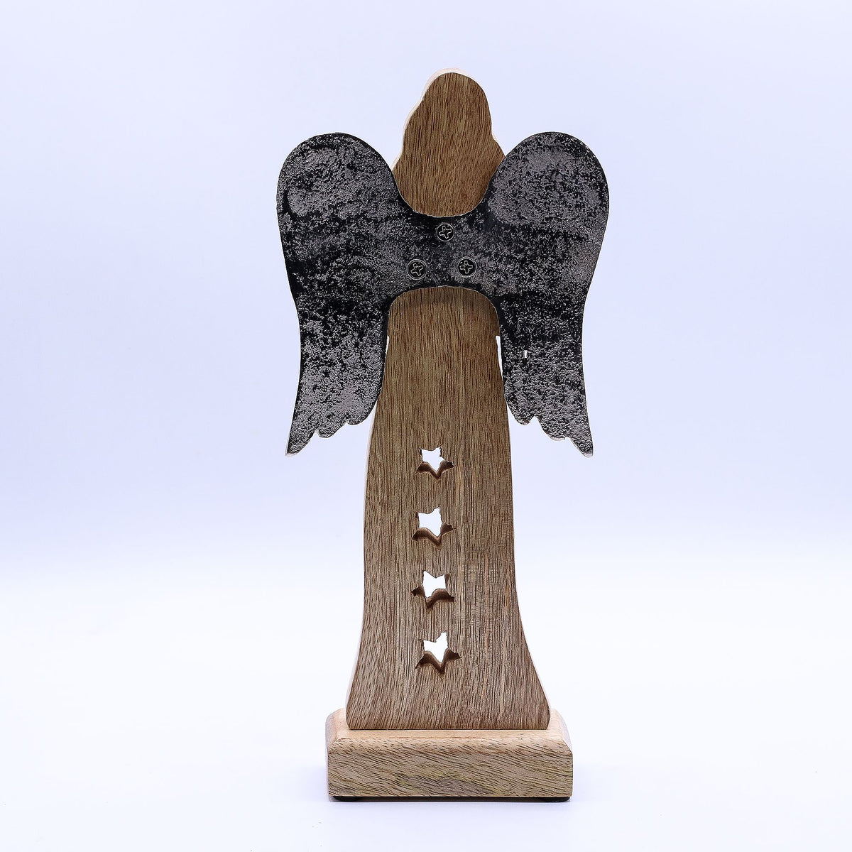 Ángel de madera de mango con estrella dorada 30 cm