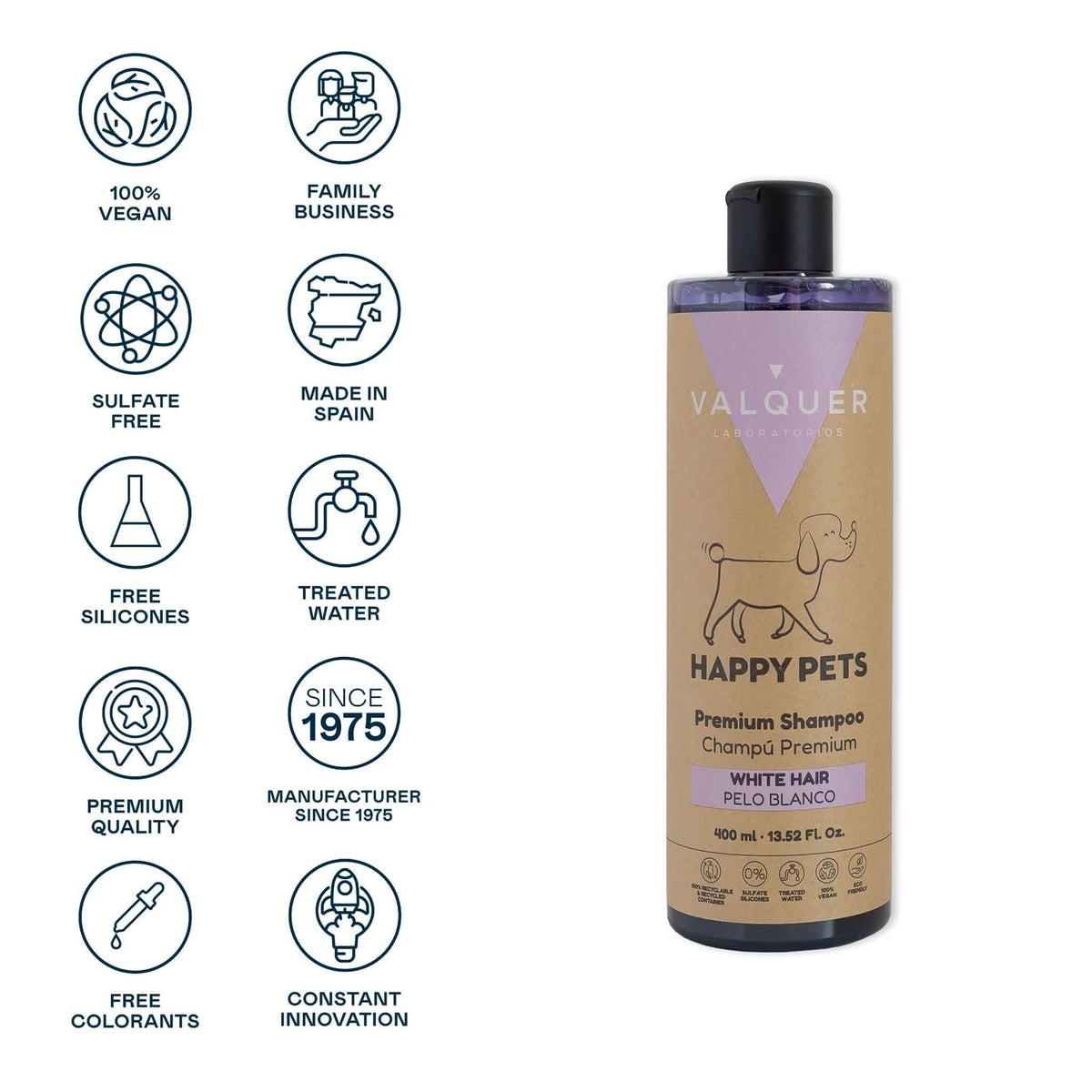 Champú Premium para Mascotas de Pelo Blanco - 400 ml - Montber Professional Brand