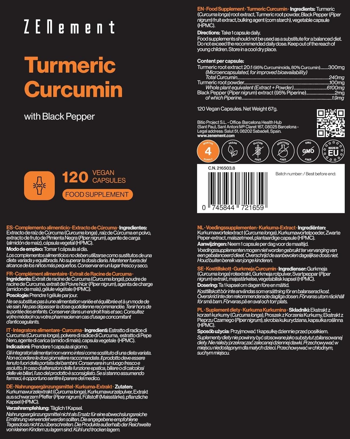 Cúrcuma 6100 mg + Pimienta Negra | 120 cápsulas veganas - Montber Professional Brand