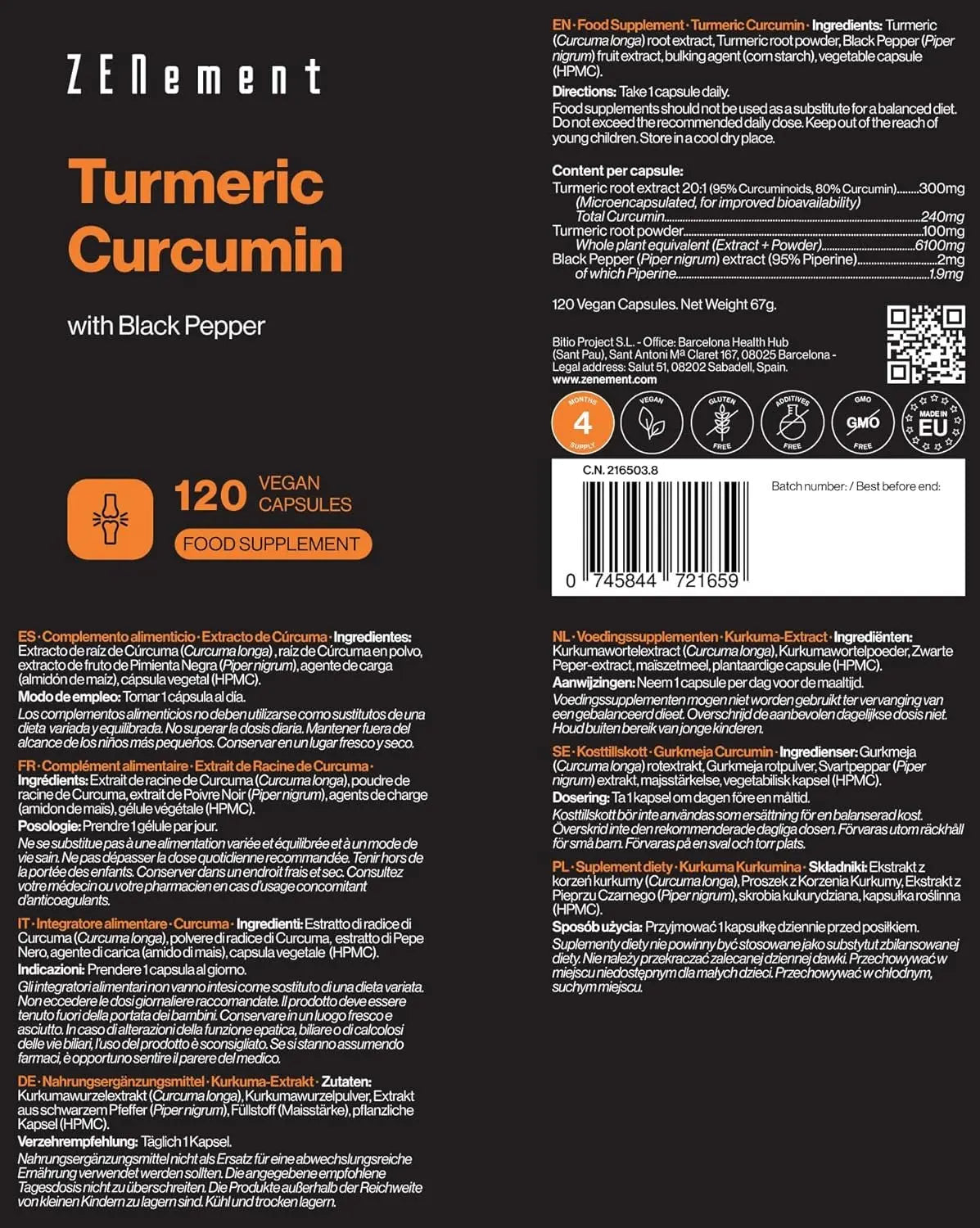 Cúrcuma 6100 mg + Pimienta Negra | 120 cápsulas veganas - Montber Professional Brand