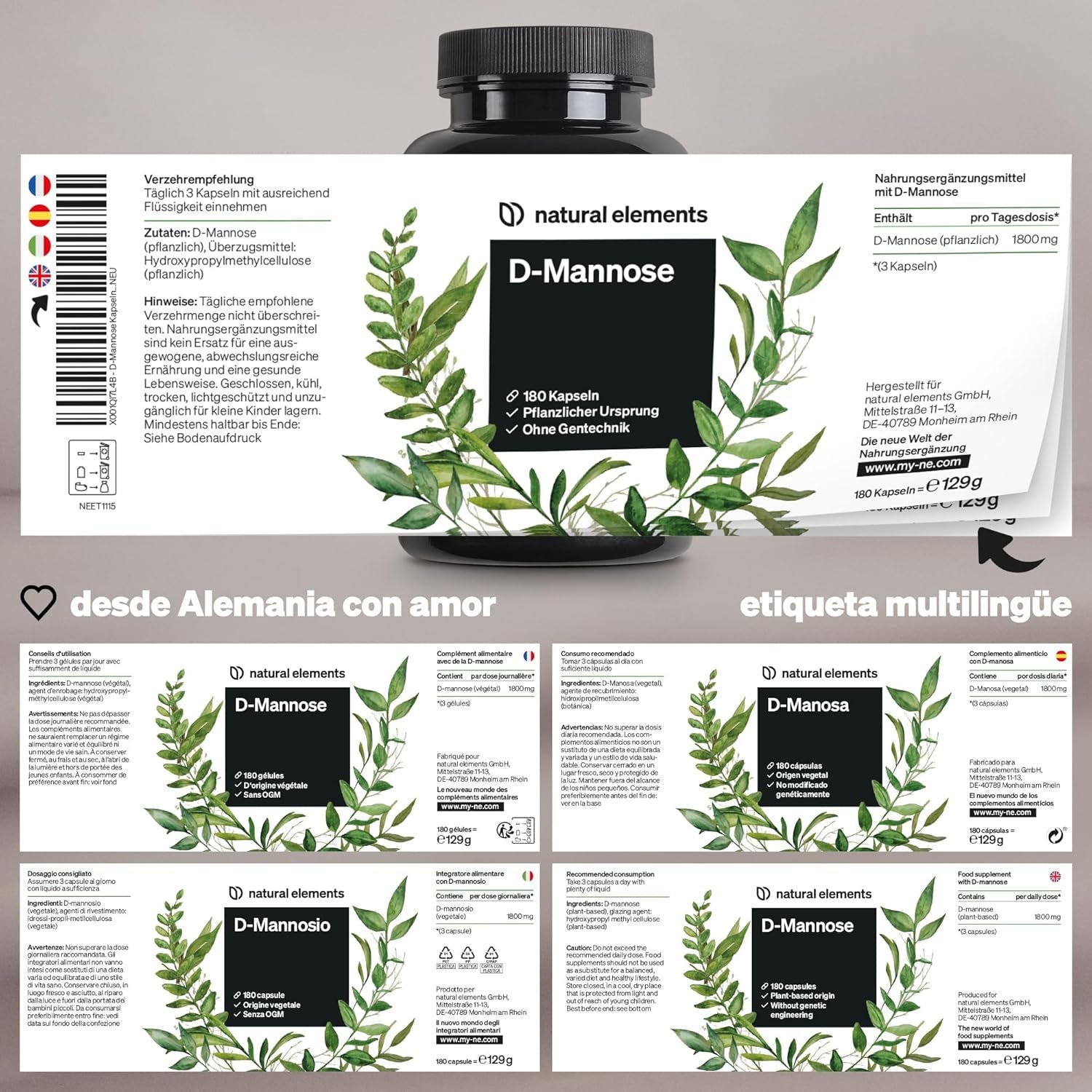 D-Manosa: 180 Cápsulas de 1800mg - Vegano, Sin Aditivos - Montber Professional Brand