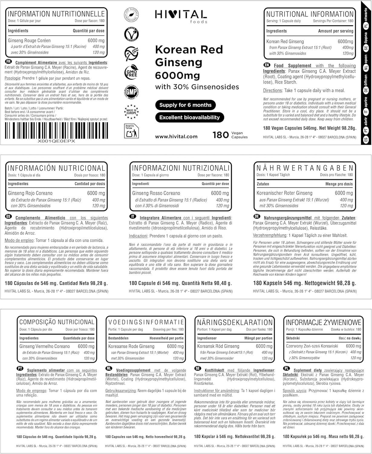 Ginseng Rojo Coreano 6000 Mg. 180 Cápsulas - Montber Professional Brand