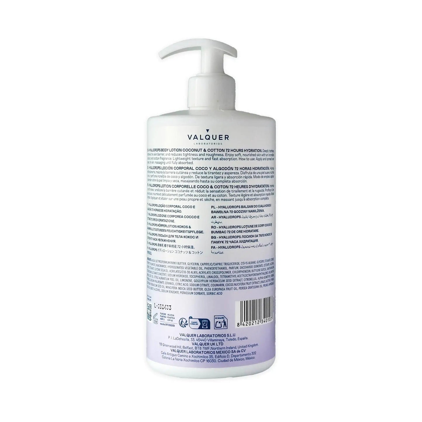 Hyaludrops Loción Corporal Coco y Algodón – Hidratación 72H - 700 ml - Montber Professional Brand