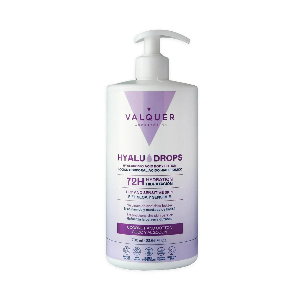 Hyaludrops Loción Corporal Coco y Algodón – Hidratación 72H - 700 ml - Montber Professional Brand