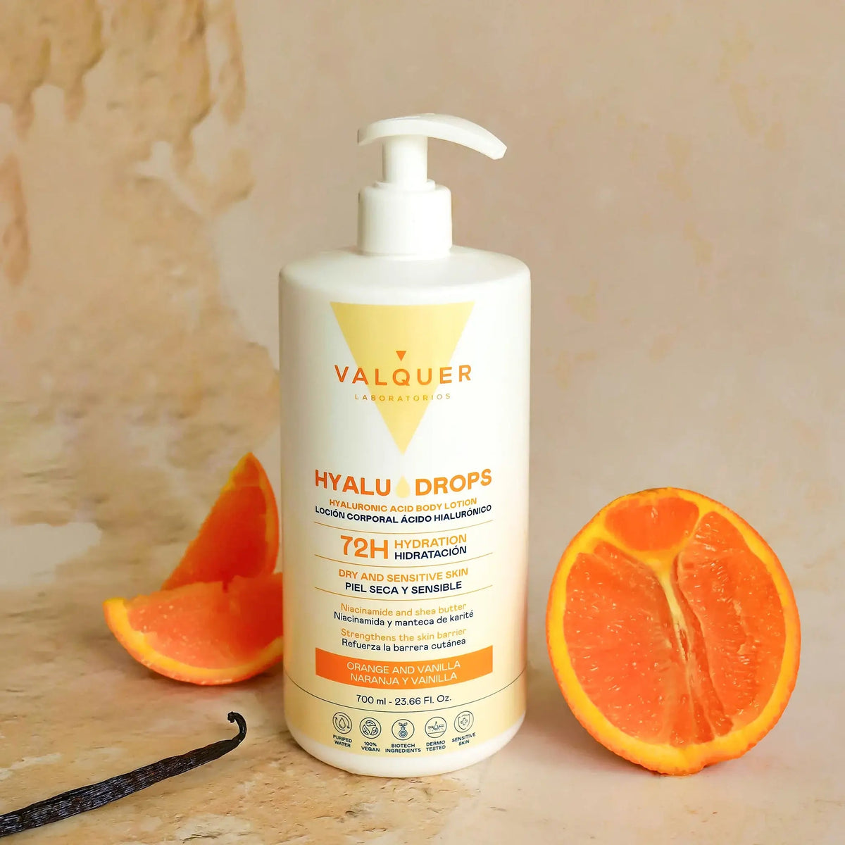 Hyaludrops Loción Corporal Naranja y Vainilla – Hidratación 72H - 700 ml - Montber Professional Brand