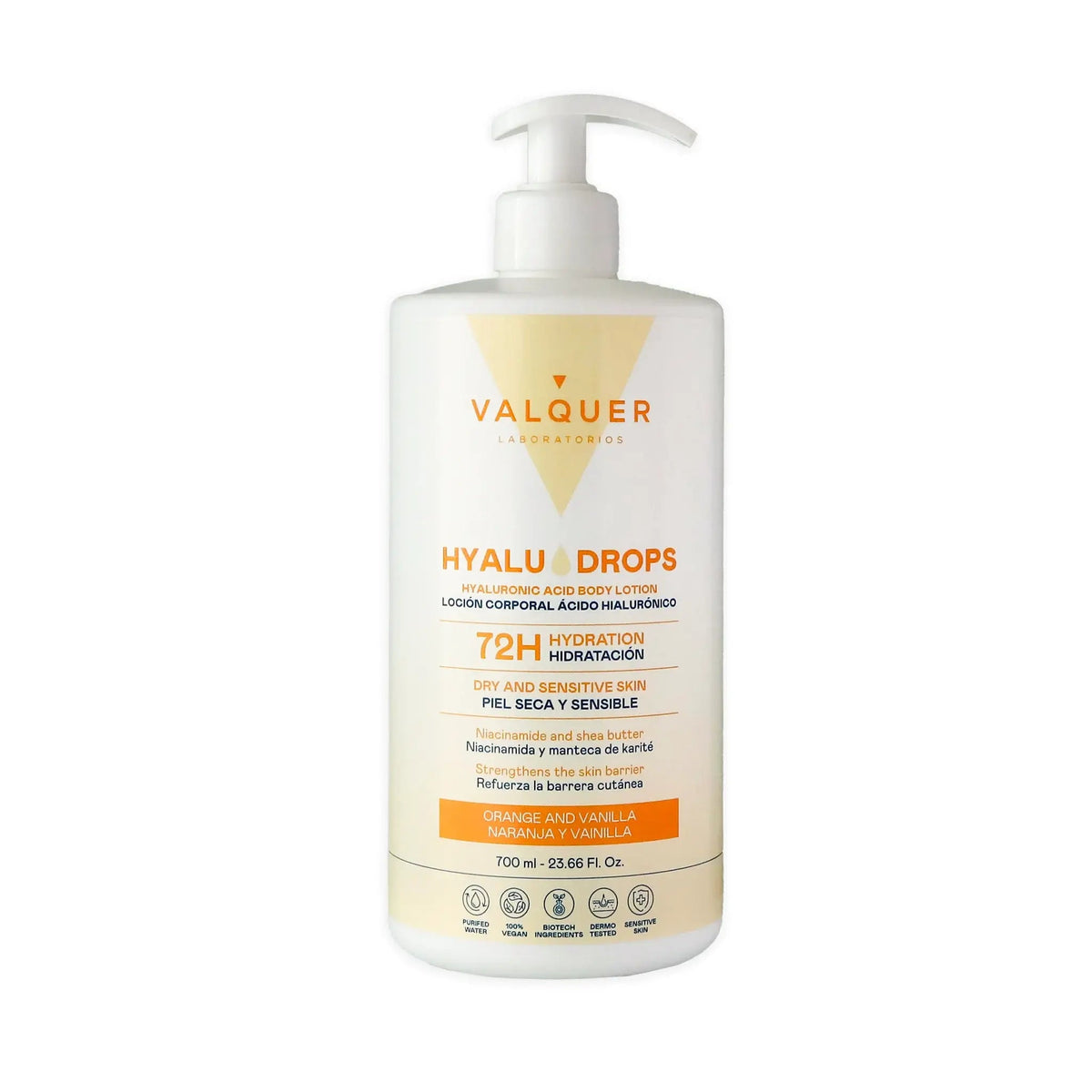 Hyaludrops Loción Corporal Naranja y Vainilla – Hidratación 72H - 700 ml - Montber Professional Brand