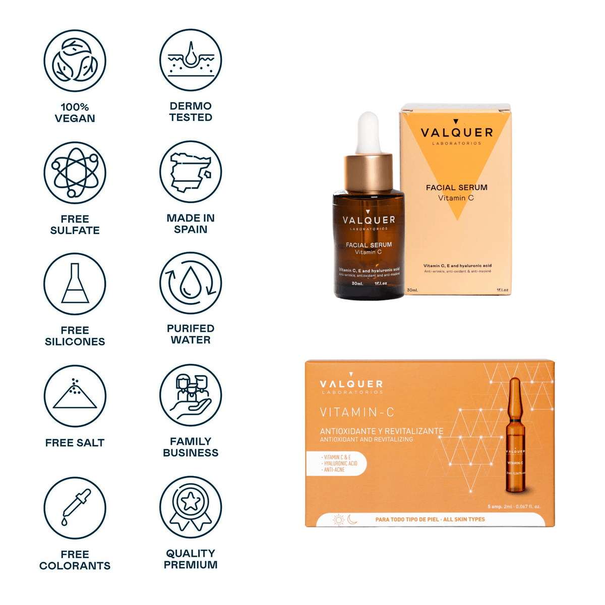 Pack Facial Vitamina C y Ácido Hialurónico - Serum 30 ml y Ampollas 5 x 2 ml - Montber Professional Brand