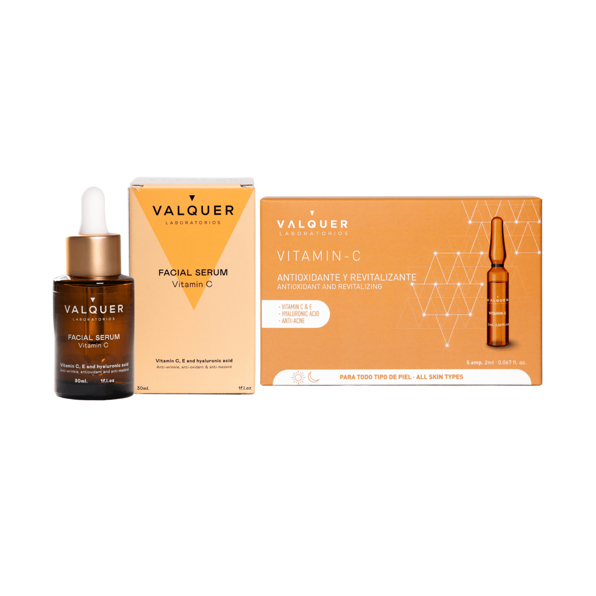 Pack Facial Vitamina C y Ácido Hialurónico - Serum 30 ml y Ampollas 5 x 2 ml - Montber Professional Brand