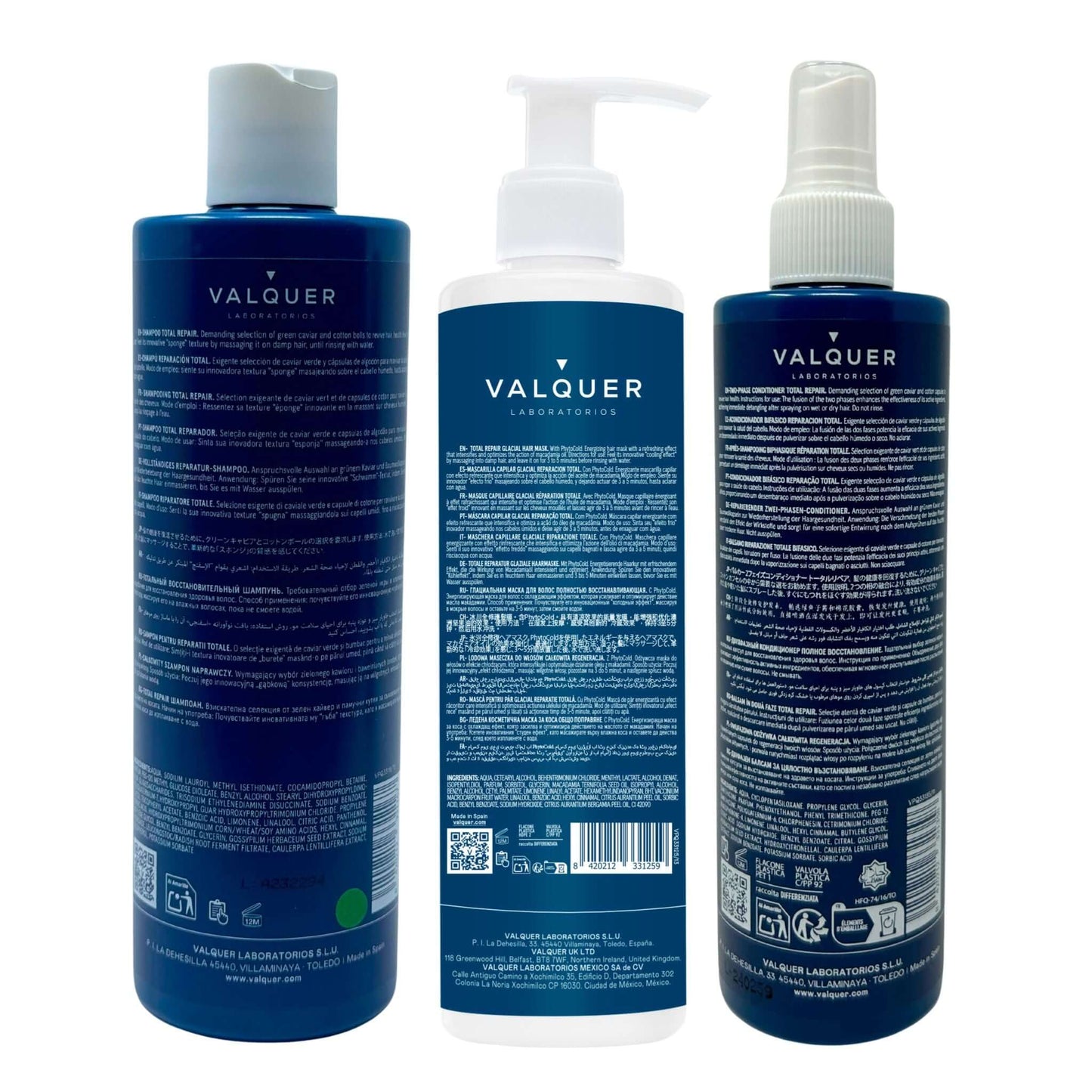 Pack Total Repair para Cabellos Dañados - Champú, Mascarilla y Acondicionador Bifásico - 975 ml - Montber Professional Brand